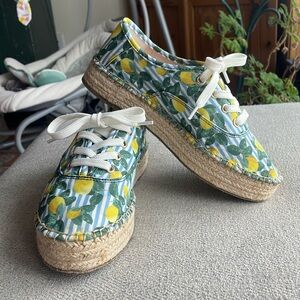 Gianni Bini Dunnigan Lemon Blue Stripe Espadrille Lace up lemon Sneakers